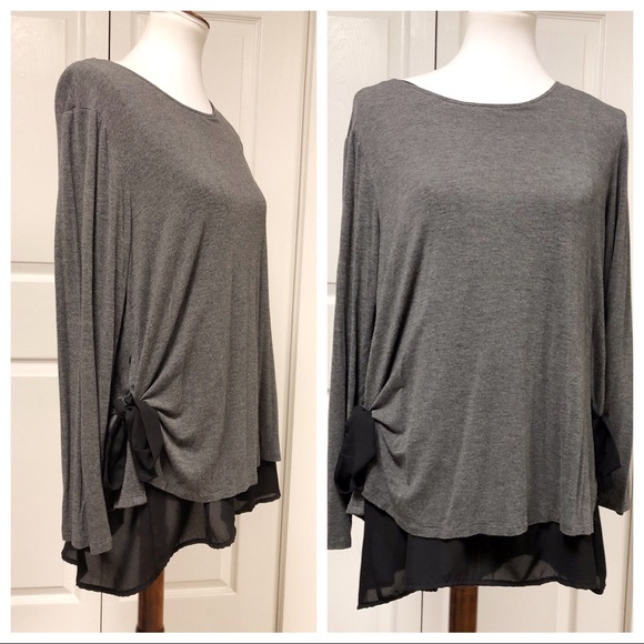 pebble and stone Tops - PEBBLE AND STONE LAYERED GRAY BLACK TUNIC W TIES